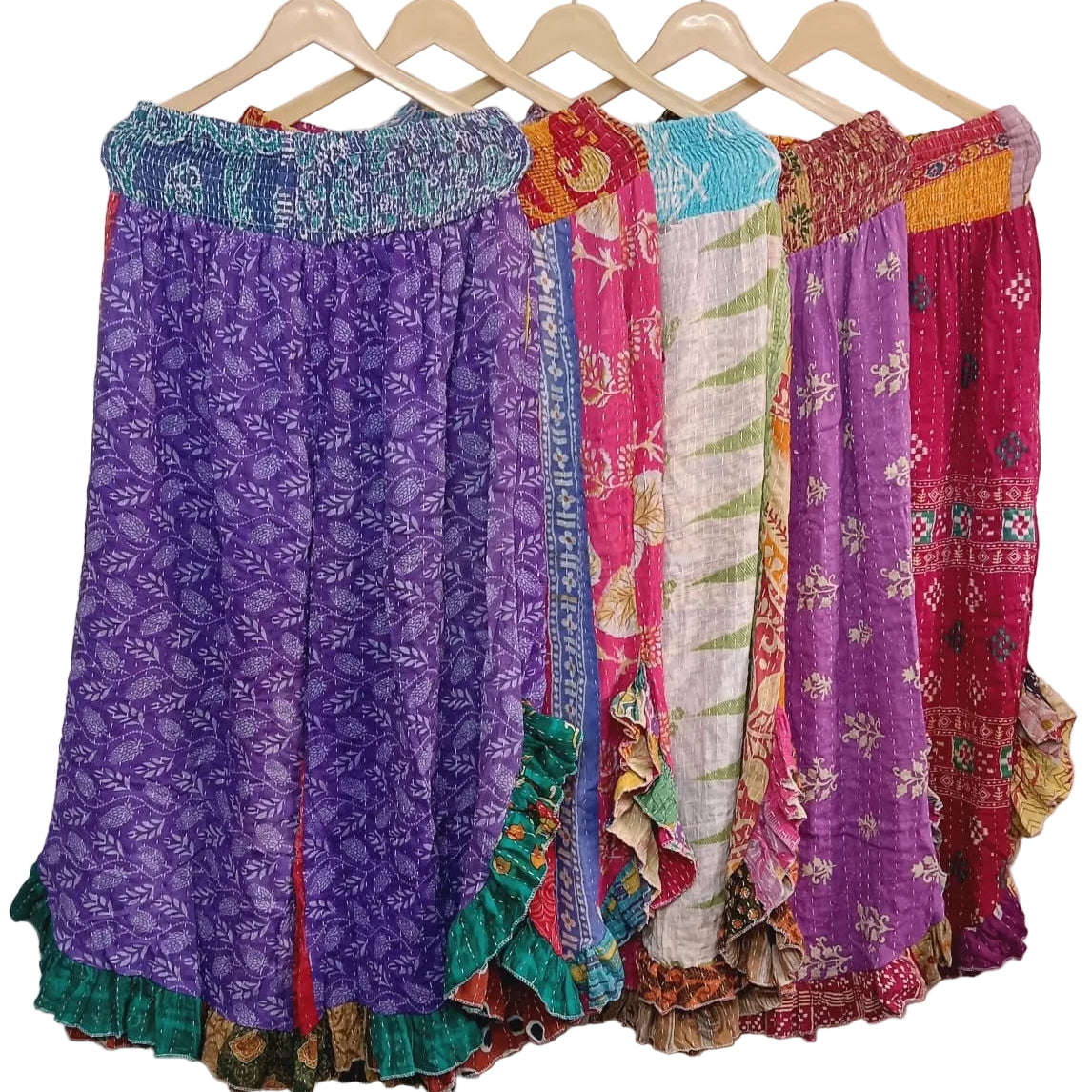Wide Leg Ruffle Kantha Pants