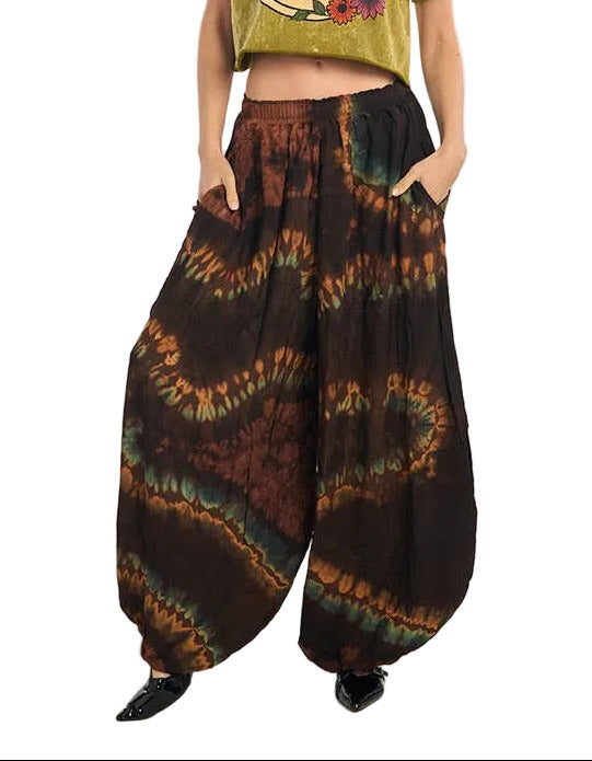Brown and Black Tie-Dye Rayon Harem Pants