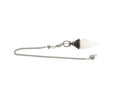 Clear Quartz Double Cap Pendulum with Silver Plate Chain