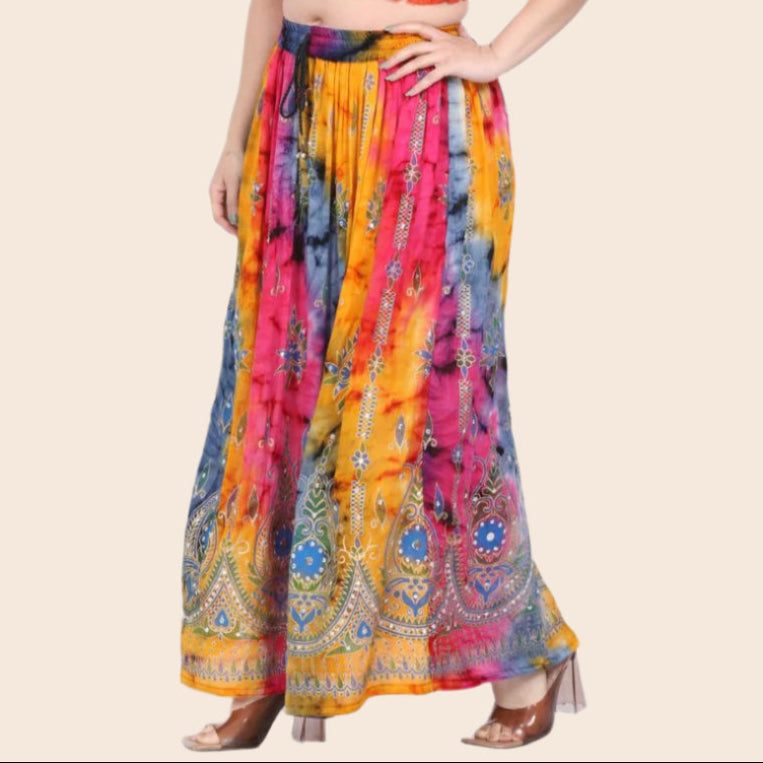 Metallic Printed and Sequined Tie Dye Skirt