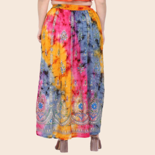 Metallic Printed and Sequined Tie Dye Skirt