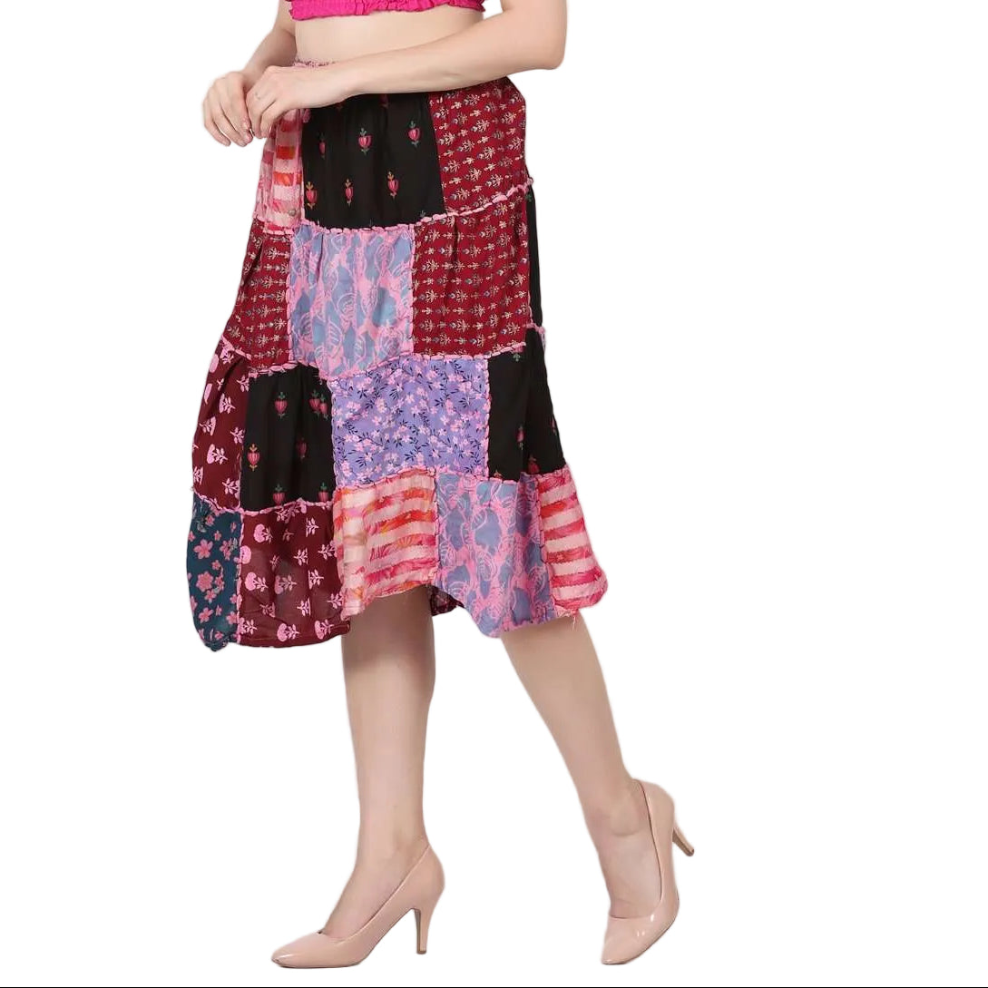 Patchwork Hand Thread Work Midi Skirt