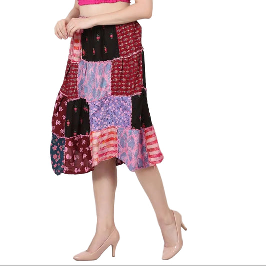 Patchwork Hand Thread Work Midi Skirt