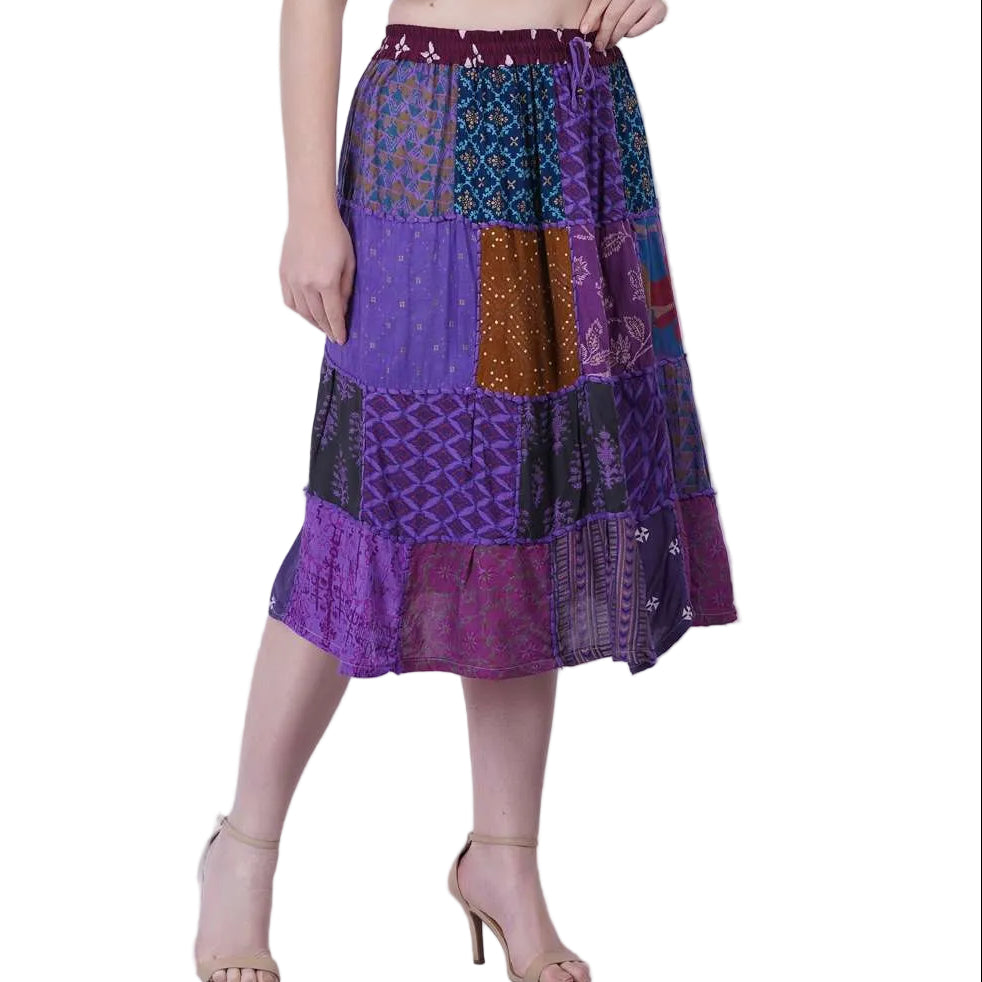 Patchwork Hand Thread Work Midi Skirt