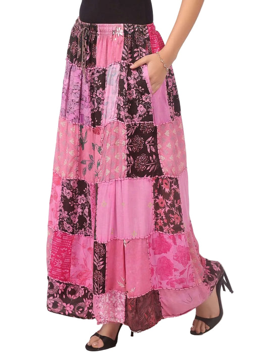Patchwork Hand Thread Work Maxi Skirt
