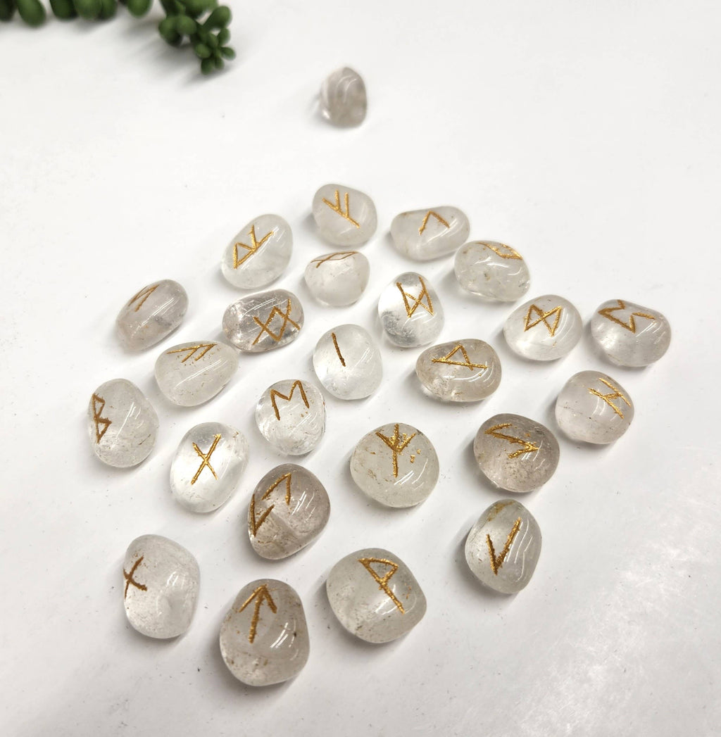 Clear Quartz Rune Sets with Velvet