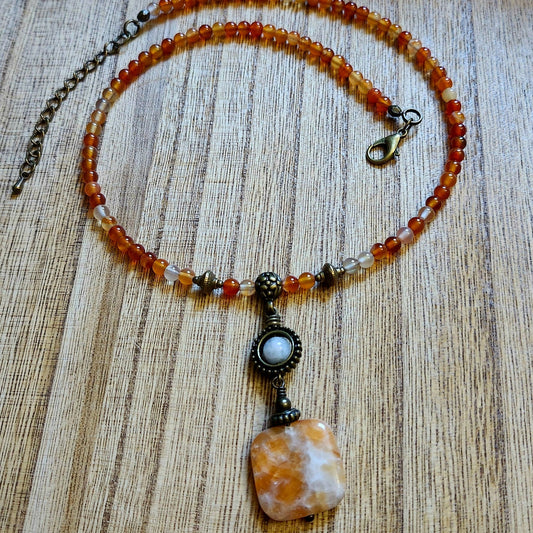 Carnelian, Sunstone, and Moonstone Necklace