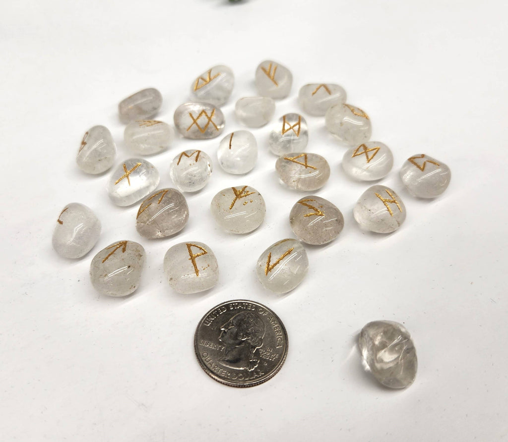 Clear Quartz Rune Sets with Velvet