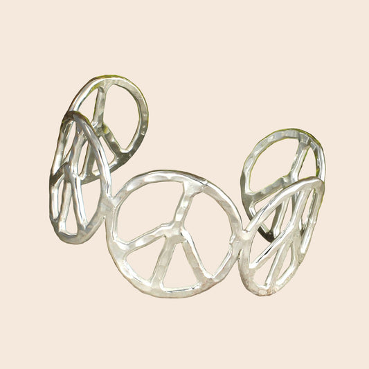 Woodstock Vibes Silver Peace Sign Cuff Bracelet