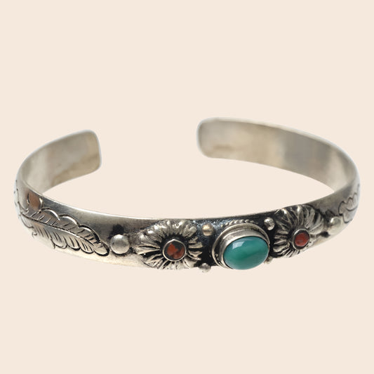 Silver Turquoise Flower Cuff Bracelet