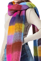 Checkered Fuchsia Fringe Scarf