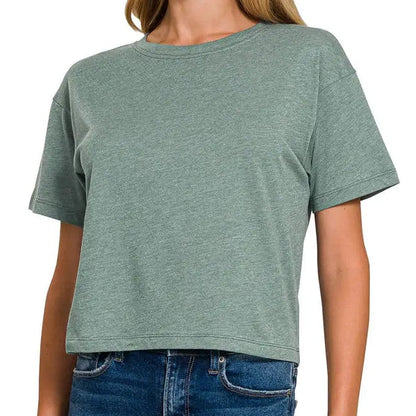 Cotton Crew Neck Short Sleeve Cropped T-Shirt