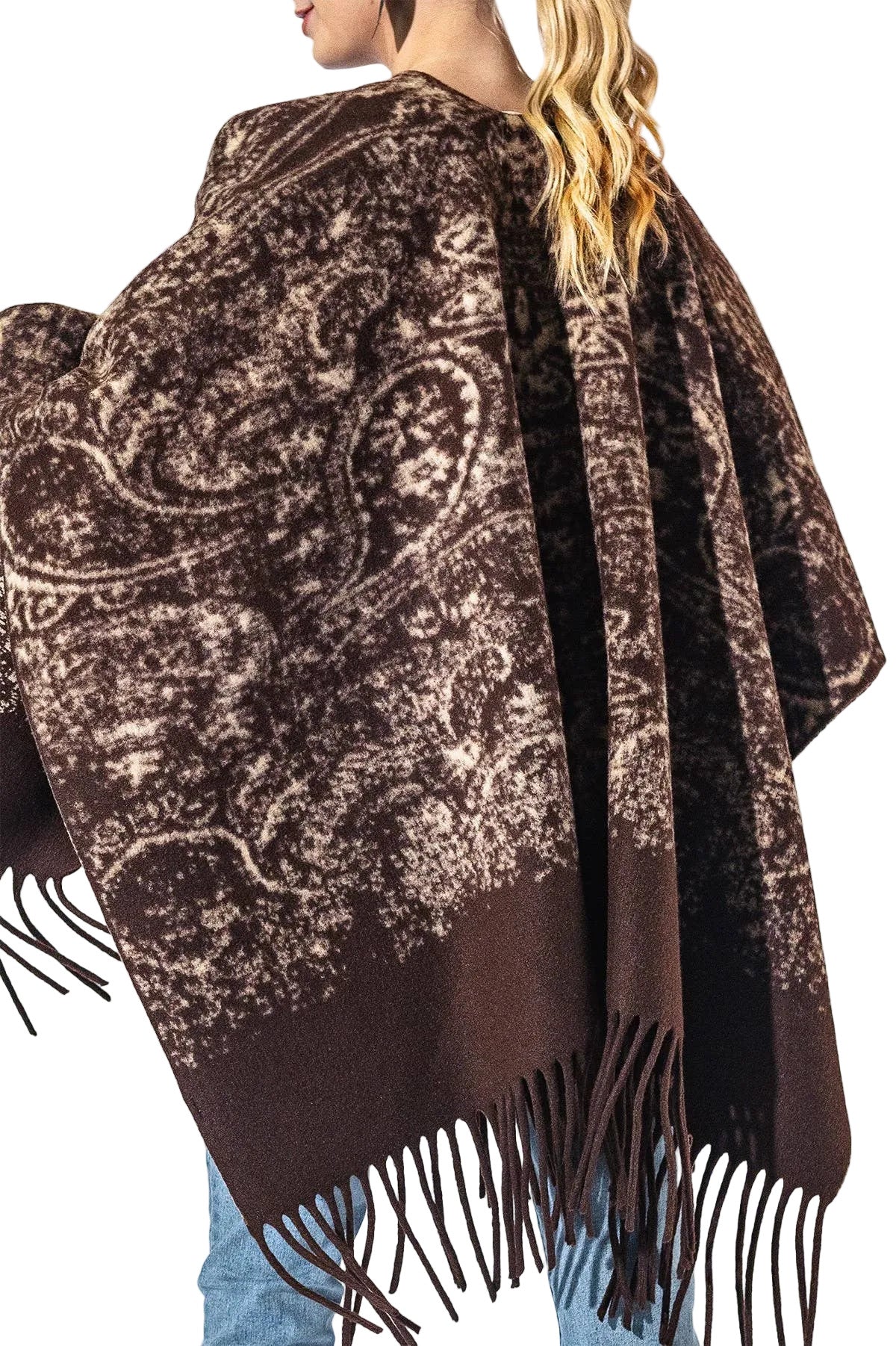 Chocolate Paisley Fringe Kimono