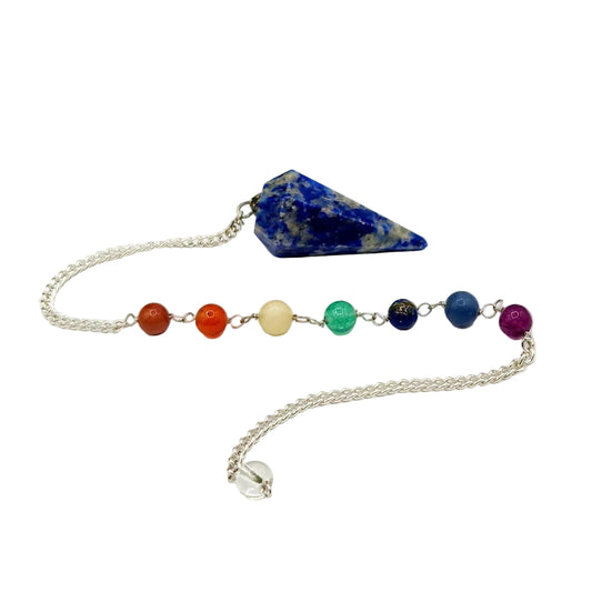 Lapis Lazulli Pendulum w/Chakra Beads-Silver Plate Chain