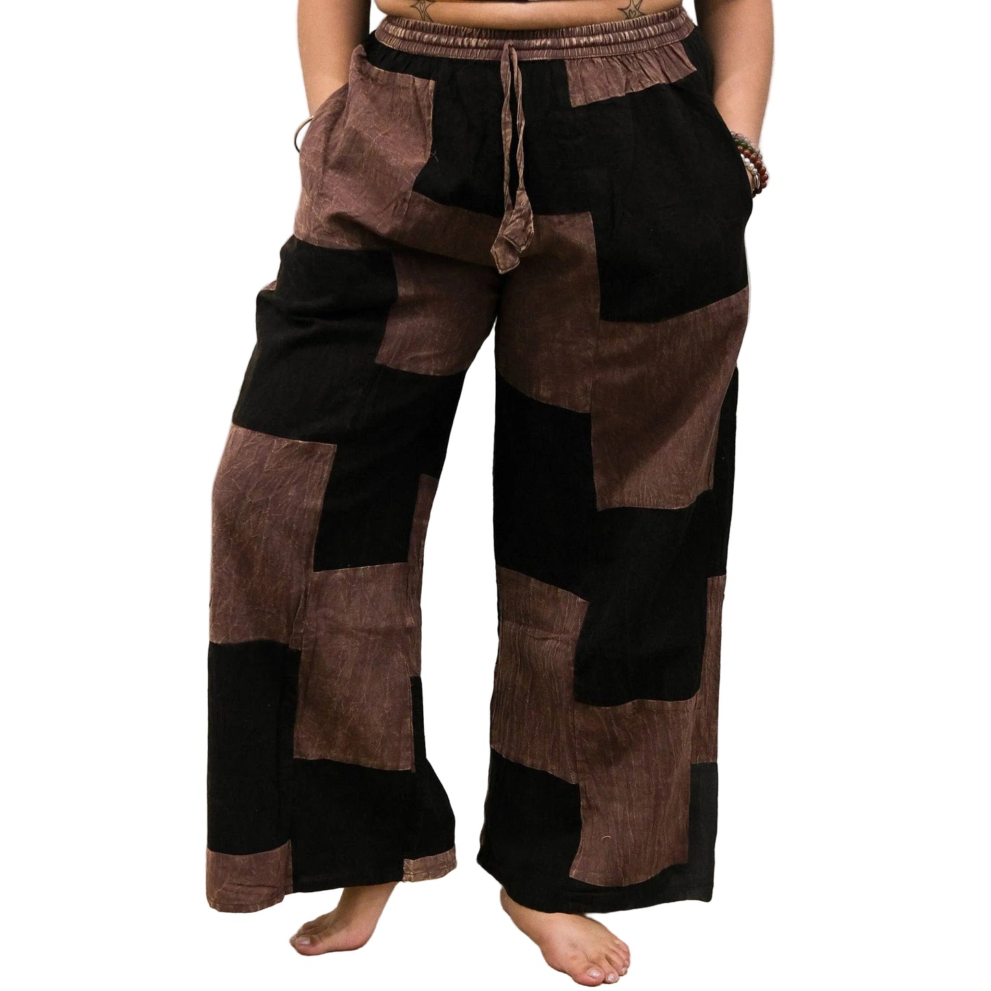 Patchwork  Boho Checkered Wide Leg Pants