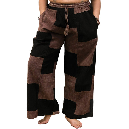 Patchwork  Boho Checkered Wide Leg Pants