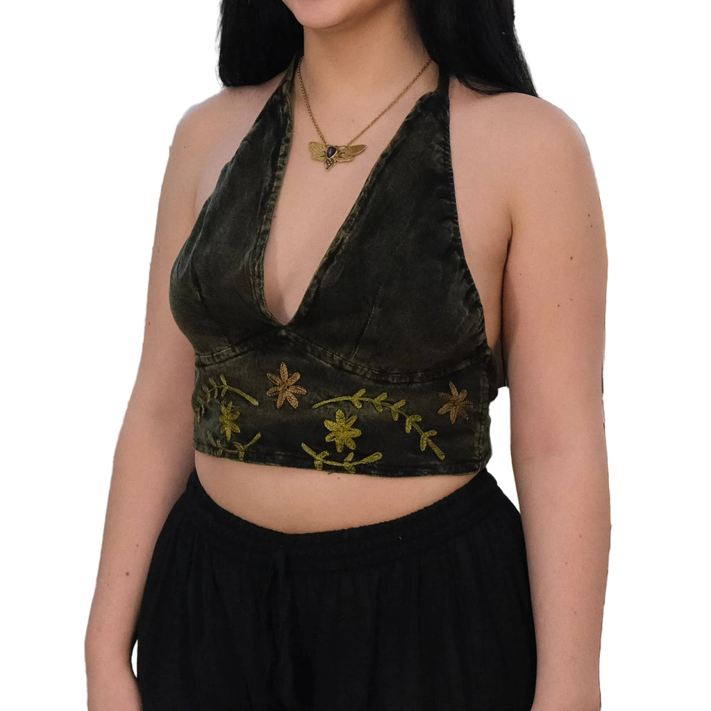 Boho Fairycore Reversible Cotton Embroidered Bralette