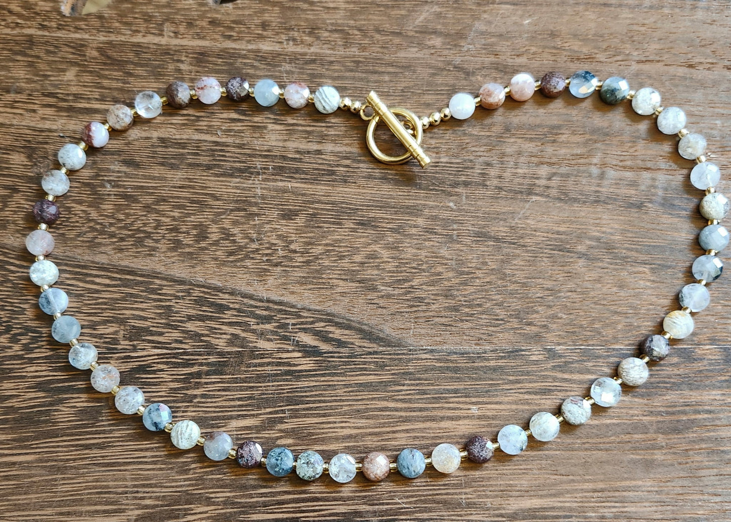 Lodolite (Garden Quartz) Faceted Coin Bead Necklace