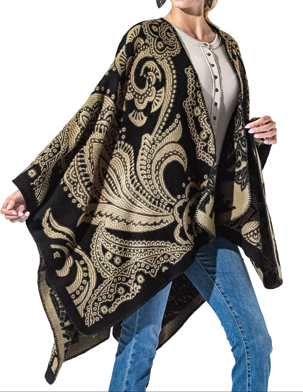 Black and Tan Mandala Kimono