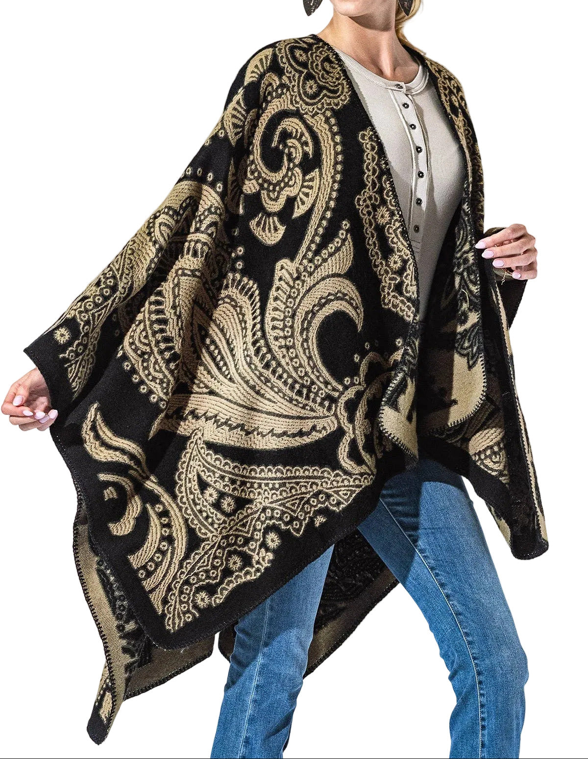 Black and Tan Mandala Kimono