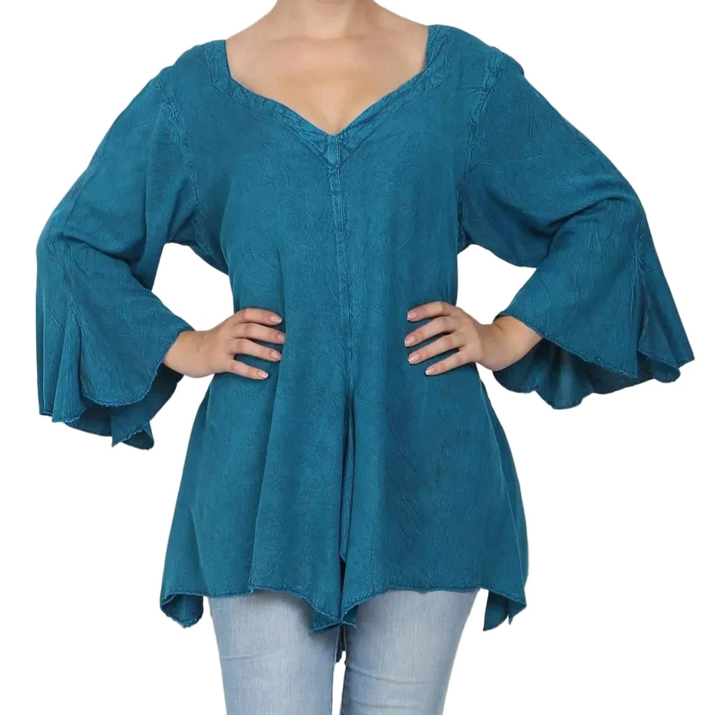 Renaissance Acid Wash Blouse 3/4 Sleeve