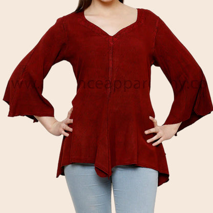 Renaissance Acid Wash Blouse 3/4 Sleeve