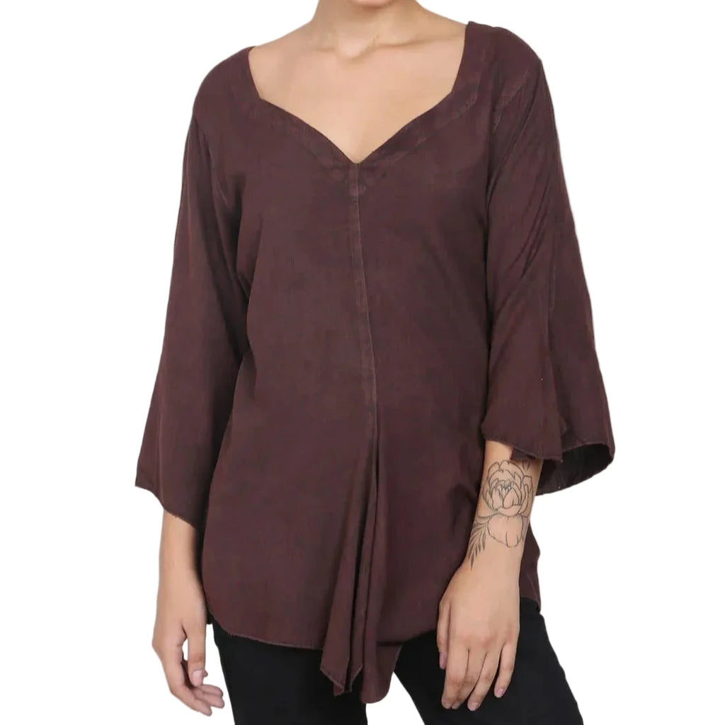 Renaissance Acid Wash Blouse 3/4 Sleeve