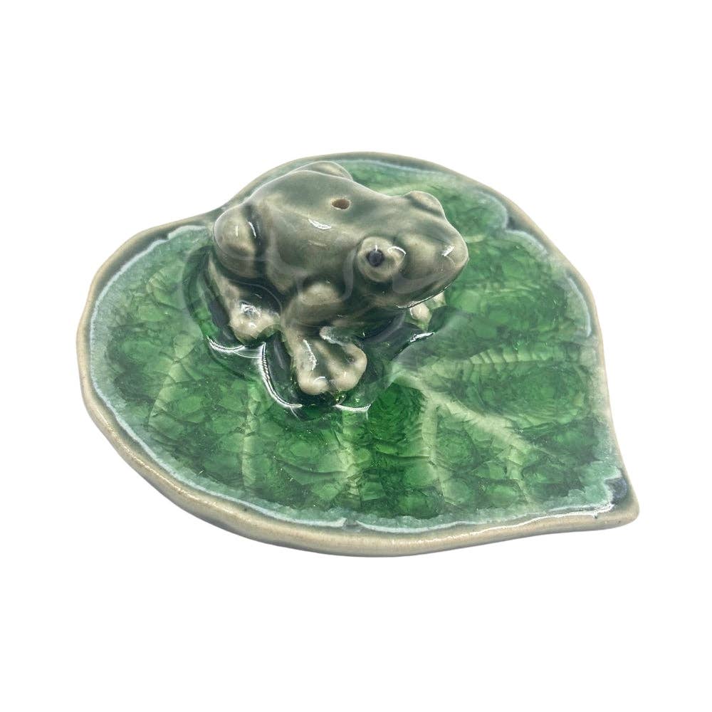 Frog on Leaf Ceramic Incense Holder
