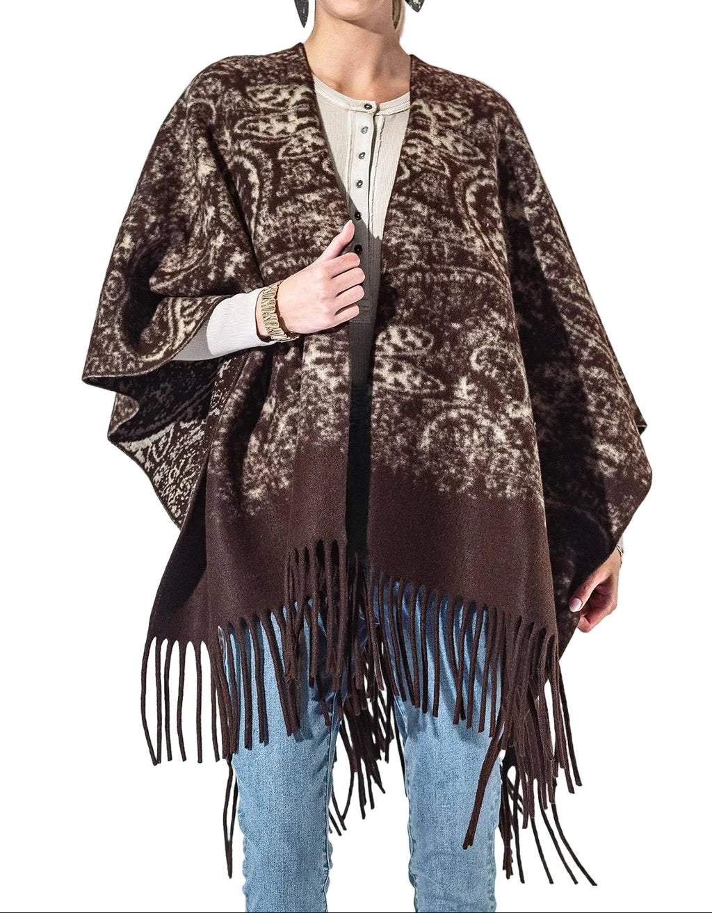 Chocolate Paisley Fringe Kimono