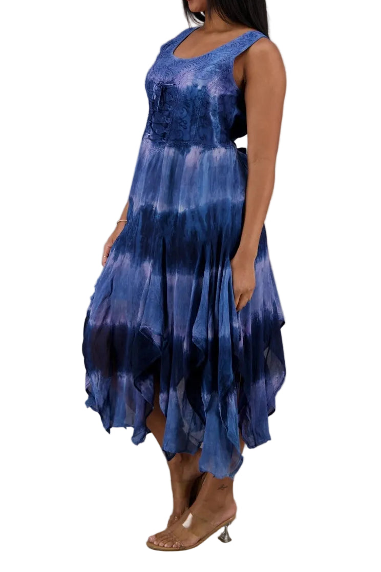 Tie Dye Rayon Lace Up Dress