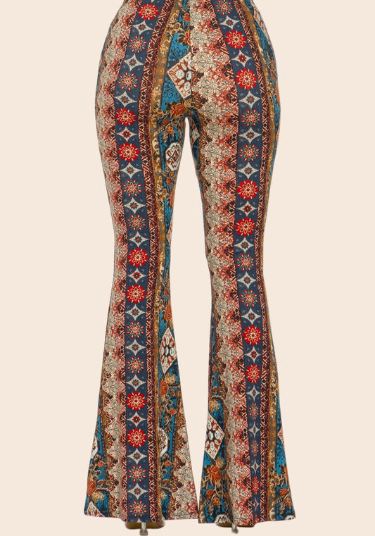 Boho Floral Printed Flared Pants