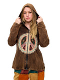 Zip-Up Jacket Vintage Washed Peace Sign Patch Embroidered
