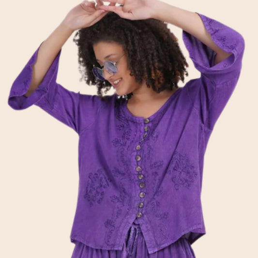 3/4 Length Sleeve Button-up Top