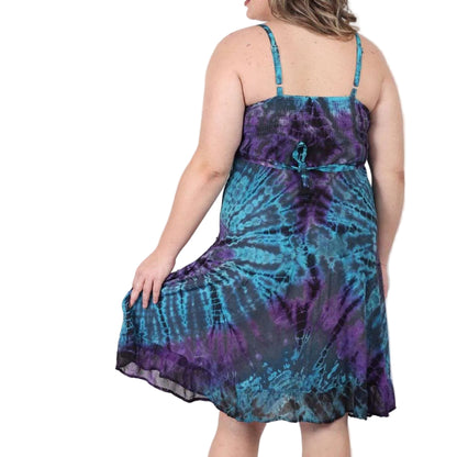 Tie Dye Embroidery Short Dress Sleeveless