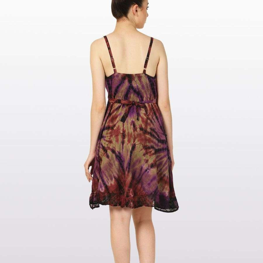 Tie Dye Embroidery Short Dress Sleeveless