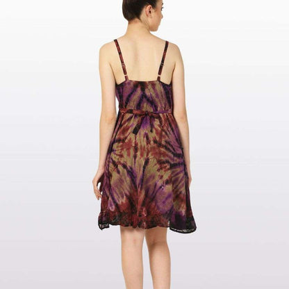 Tie Dye Embroidery Short Dress Sleeveless