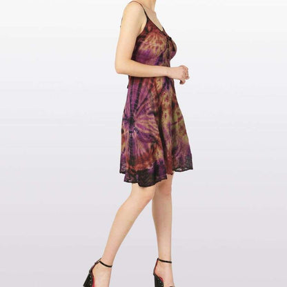 Tie Dye Embroidery Short Dress Sleeveless