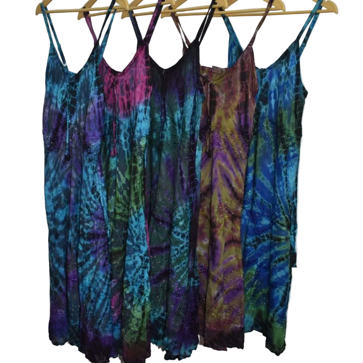 Tie Dye Embroidery Short Dress Sleeveless