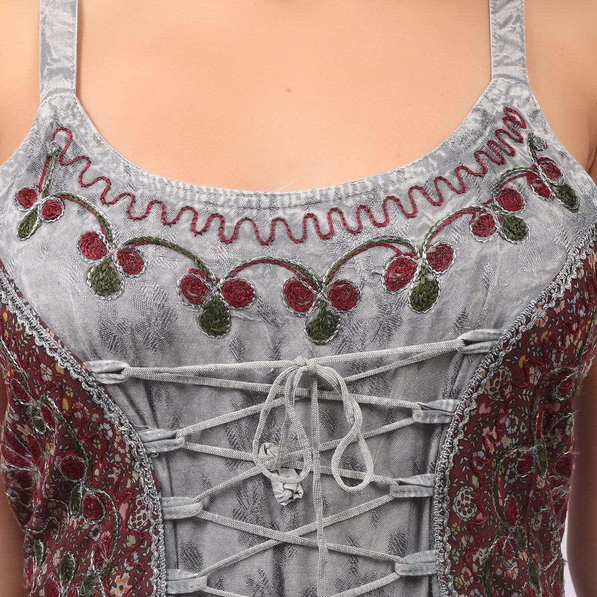 Double Layer Floral Embroidered Midi Dress