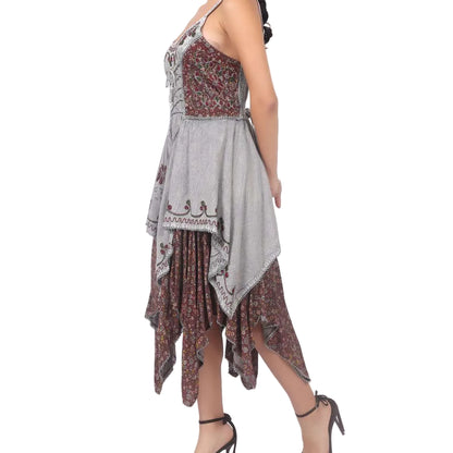 Double Layer Floral Embroidered Midi Dress