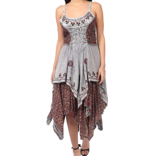 Double Layer Floral Embroidered Midi Dress