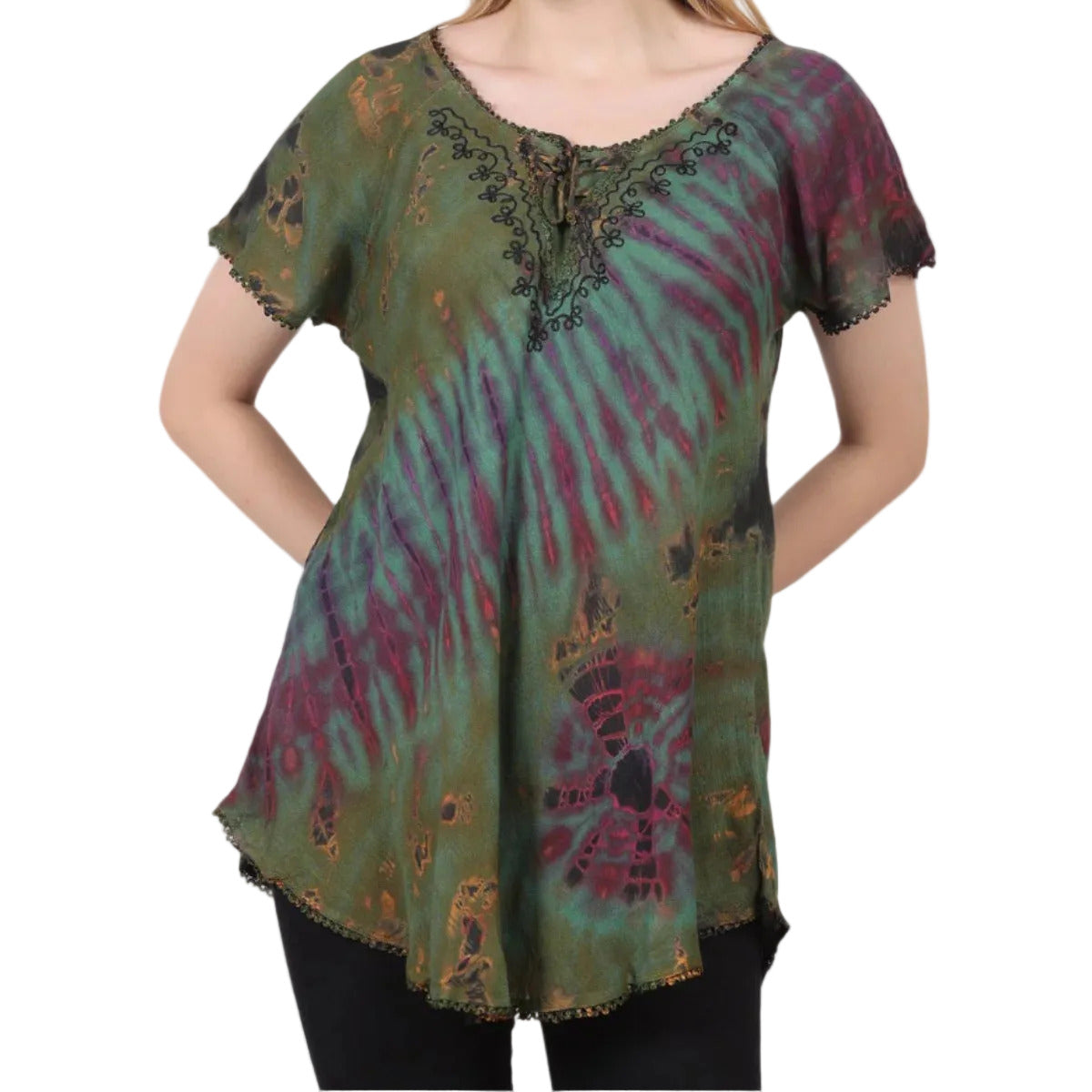 Tie-Dye Short Sleeve Blouse