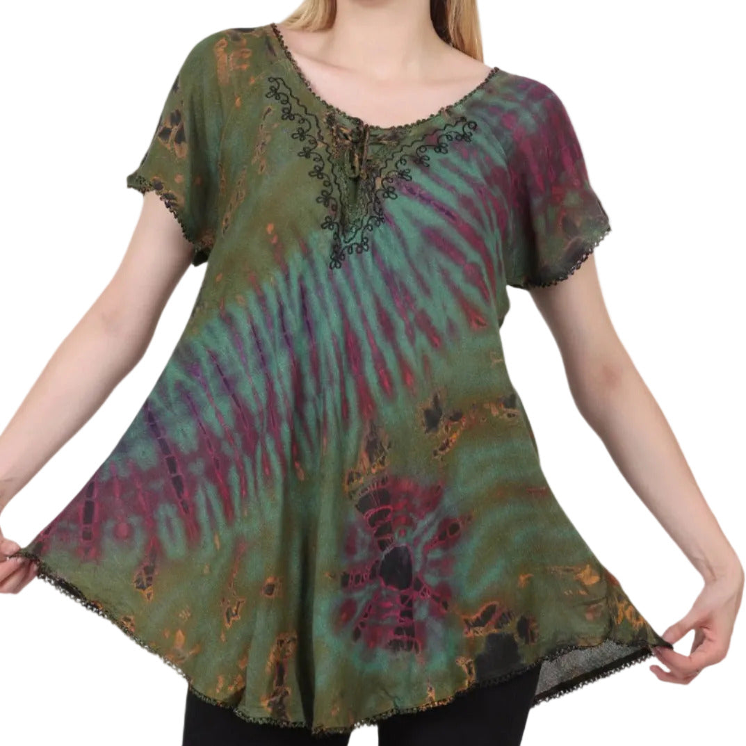 Tie-Dye Short Sleeve Blouse
