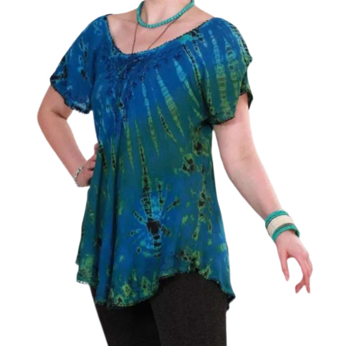 Tie-Dye Short Sleeve Blouse