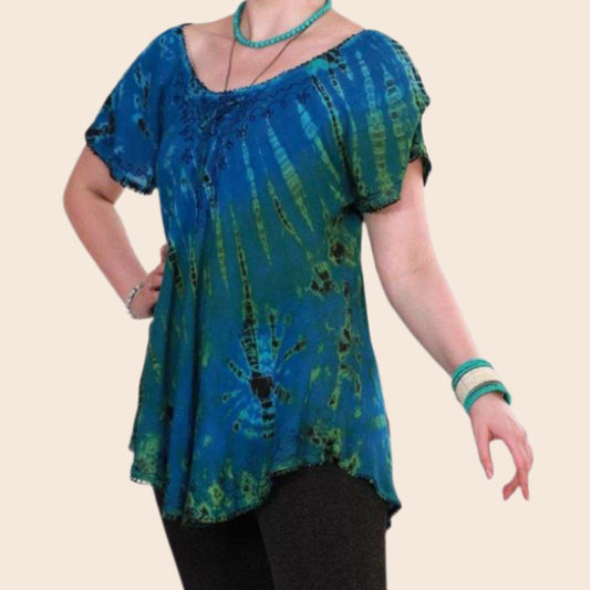 Tie-Dye Short Sleeve Blouse