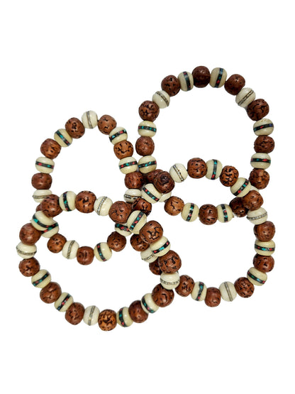 Rudraksha & Bone Beaded Bracelet