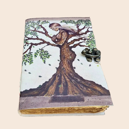 Vintage Leather Bound journal Diary with Mother Earth Print
