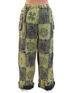 Green and Gray Printed Patchwork Pants