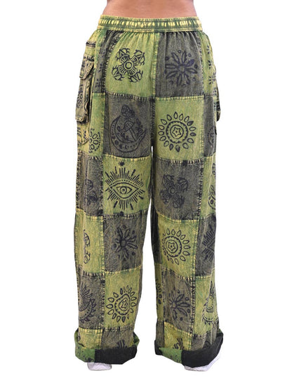 Green and Gray Printed Patchwork Pants