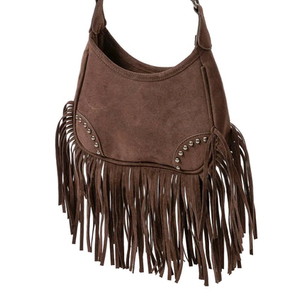 Faux Suede Fringe Shoulder Bag